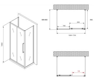 Душевой уголок ABBER Schwarzer Diamant AG30170MH-S60M-S60M 170x60см хром